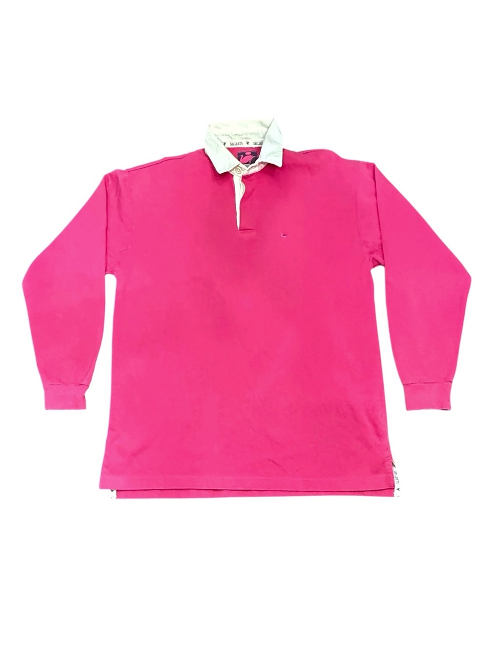 VTG‎ Segrets Rugby Shirt 90s Swan Back Hit 100% Cotton Pink Preppy Sunwash Large